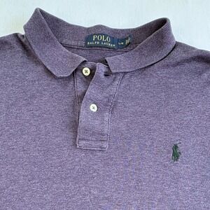 Polo Ralph Lauren Mens Large Purple Heather Long Sleeve Cotton Polo Shirt